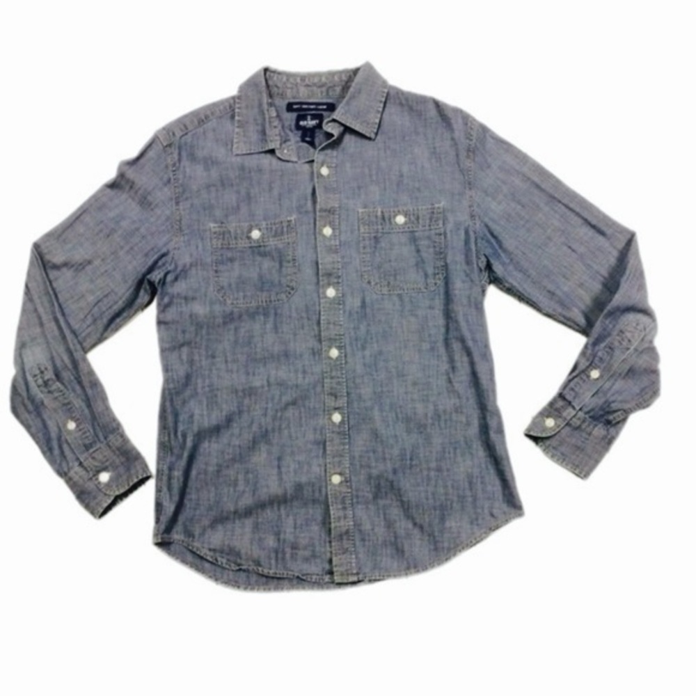 Old Navy Men’s Blue Casual Denim Slim Fit Long Sleeve Button Down Shirt